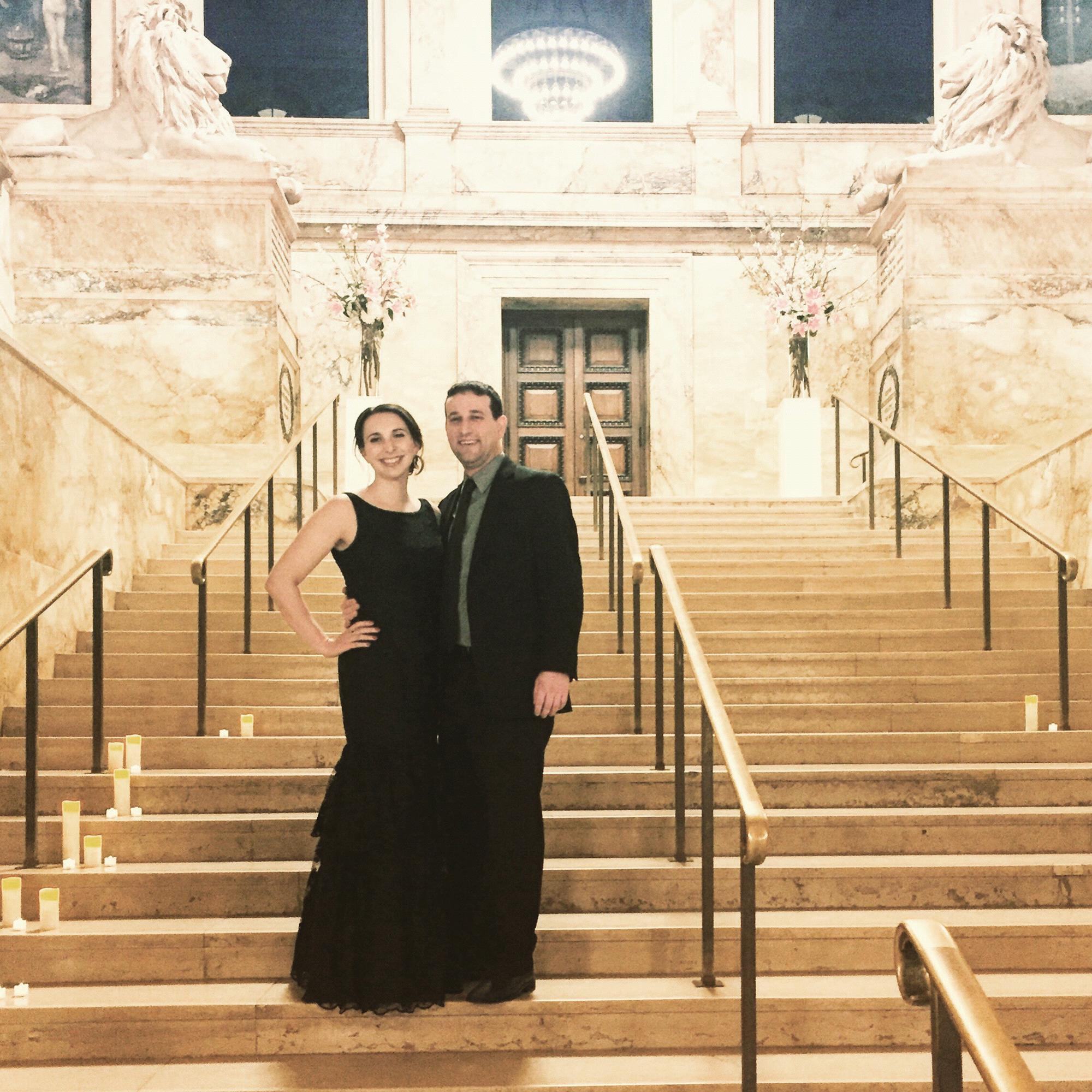 Suffolk Law School formal at the Boston Public Library - April 2018. Kathleen and Marty went to a dive bar with friends right after this..... formal outfits and all.