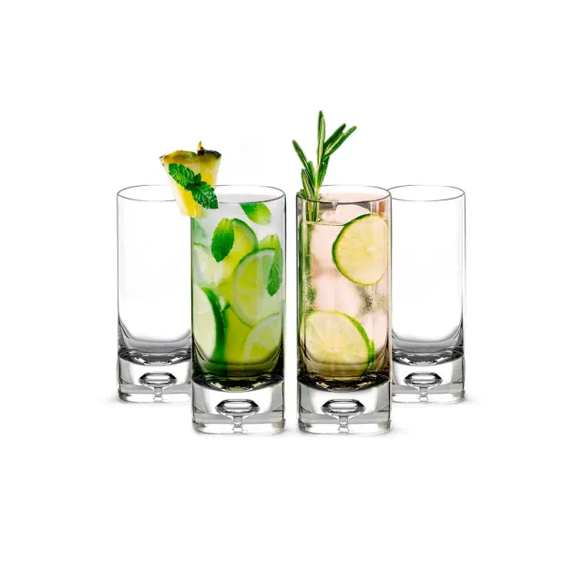 LEMONSODA Premium Crystal Bubble-Base Highball Drinking Glasses - Set of 4 - 12OZ