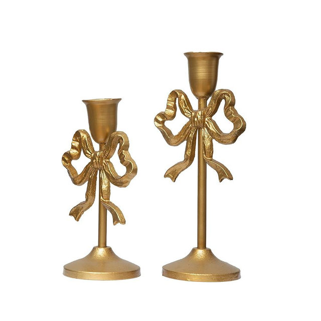 BOOMLATU Gold Bow-Knot Iron Taper Candle Holder,Pillar Candle Holders Decorative Candlestick Holder for Home Decor, Wedding, Dinning, Party
