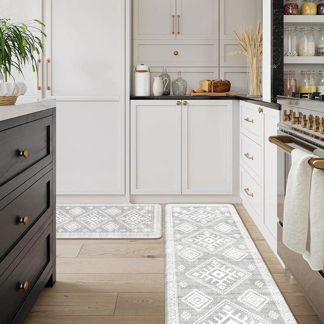 LEEVAN Kitchen Rugs Non Slip Set of 2, Cushioned Kitchen Floor Mats, Grey Anti-Fatigue Kitchen Mat Waterproof, Ergonomic Memory Foam Standing Mat for Bar,Office,Desk,Laundry