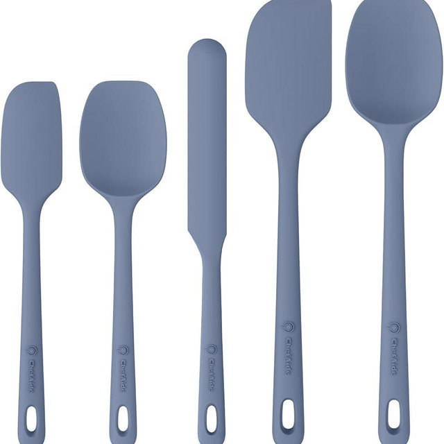 ChefAide 5 Pieces Silicone Spatula Set, Food Grade Rubber Spatula, Upgrade Strong Handle with Ergonomic Grip, Heat Resistant Up to 600°F for Nonstick Cookware, Cooking Blue