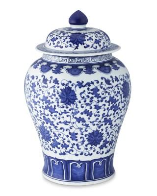 Blue & White Ginger Jar Lidded Urn, 16"