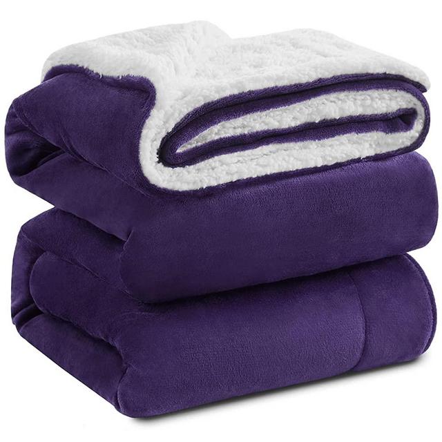 KAWAHOME Sherpa Fleece Blanket Queen Size Winter Super Soft Extra Warmest and Heavy Thick Winter 500GSM Bed Blankets for Couch Sofa Bed, 90" X 90" (Purple)