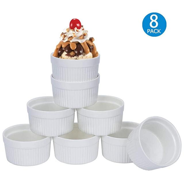 6 OZ Porcelain Ramekins, Set of 8, Souffle Dishes, Oven Safe Ceramic Bowls Serving For Creme Brulee, Custard, Lava Cakes, Pudding, Mini Desserts, Jam and Ice Cream, Ramekins For Baking