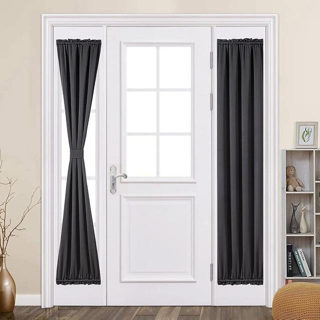MIULEE Sidelight French Door Blackout Curtain Thermal Insulated Drapes Light Blocking Window Treatment Curtain for Narrow Glass Door Rod Pocket with Tieback 25 inch by 72 inch Black 1 Panel