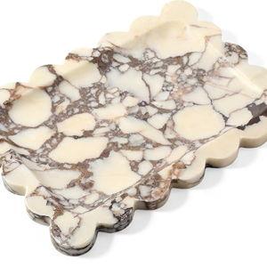 Koville Luxury Calacatta Viola Marble Tray, 11"x8" Scalloped Marble Vanity Tray for Countertop Bathroom Kitchen Dresser, Natural Stone Tray for Jewelry Perfume Home Decor, Decorative Catchall Tray