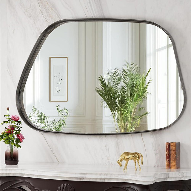Irregular Wall Mirror 26"x40" Bathroom Mirror Asymmetrical Mirror Artistic Mirror Decorative for Living Room Bedroom Bathroom Hallway Entryway, Black