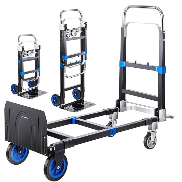 Leomru Pro 3 in 1 Aluminium Hand Truck 660lbs Capacity, Heavy Duty Convertible Hand Truck Dolly W/ 4 Rubber Wheels, Foldable Dolly Cart Collapsible Trolley for Warehouse Home Moving