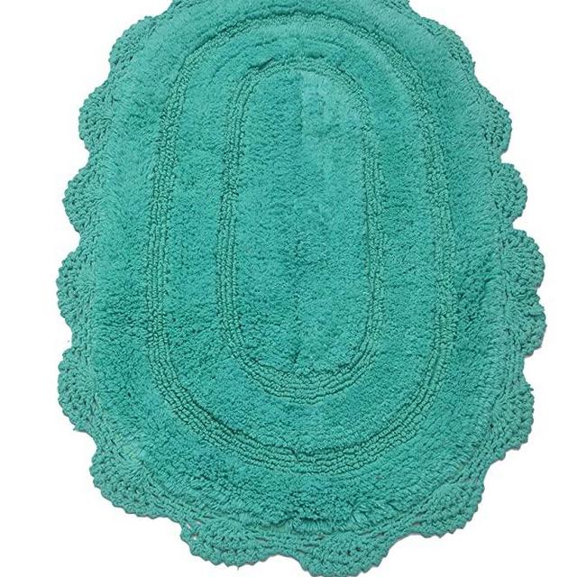 Chardin Home - 100% Pure Cotton - Crochet Oval Bath Rug with Latex Spray Non-Skid Backing, 21''x34'', Turquoise