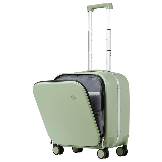 mixi Carry On Luggage, 18” Suitcase with Front Laptop Pocket, Travel Luggage Aluminum Frame PC Hardside with Spinner Wheels & TSA Lock and Cover (Not for Underseat), Avocado Green