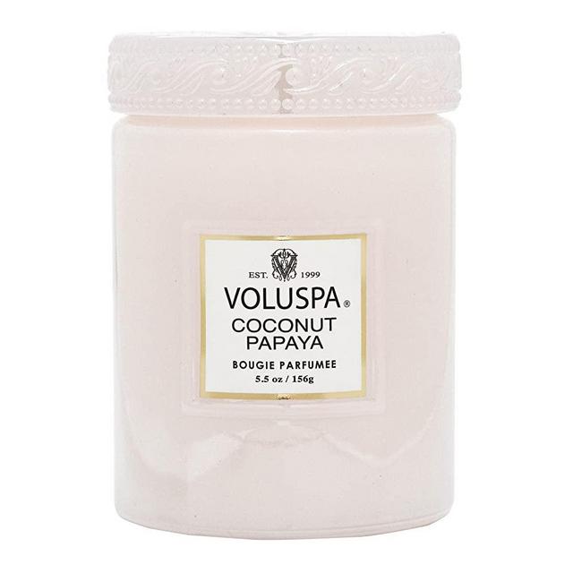 Voluspa Coconut Papaya Candle | Small Glass Jar | 5.5 Oz. | 50 Hour Burn Time | Hand-Poured Coconut Wax + All Natural Wicks for a Clean Burn | Vegan | Poured in The USA