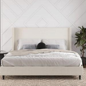 Ana King Upholstered Wingback Bed - Textured Ivory Canvas