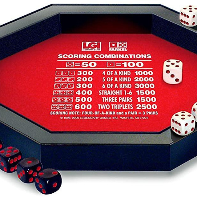 Farkel Rolling Tray Set with Deluxe Rolling Tray, 2 Sets of Dice, & Score Pad