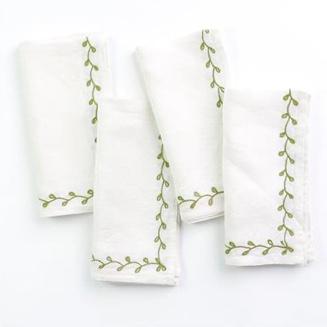 Twig & Bud Embroidered Linen Napkin | Set of 4