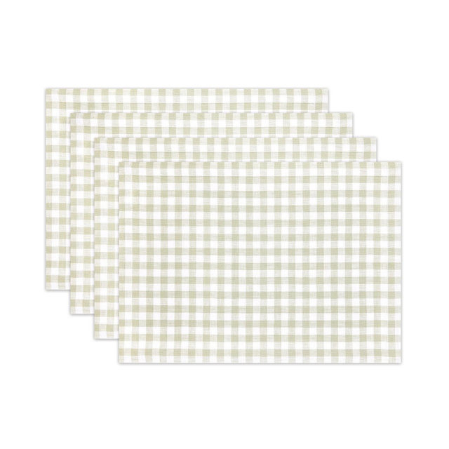 Solino Home Linen Gingham Check Sage Placemats Set of 4, 14 x 19 Inches