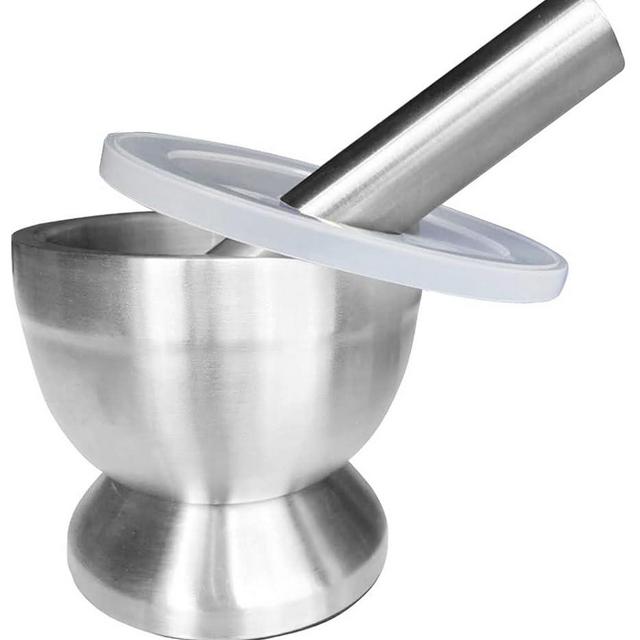 Mortar and Pestle Bowl Set with Lid for Medication Pills Crusher, Heavy Duty Stainless Steel 18/8 Mortar & Pestle Salt Spice Medicine Grinder Herb Bowl with Anti Slip Base