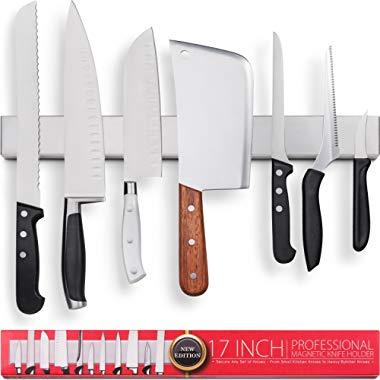 Premium 17 Inch Stainless Steel Magnetic Knife Holder – Professional Magnetic Knife Strip - Space-Saving Knife Rack/Knife Bar With Powerful Magnetic Pull Force (Upgraded Version)