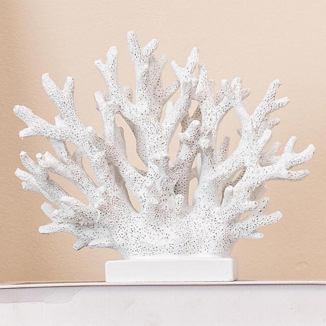 5.8"H White Coral Decor, Coral Reef Decor, Resin Coral Statue, Nautical Decorations for Home, Bedroom Wedding, Bathroom, Living Room, Beach/Coastal/Ocean Themed Cabinet Shelf Tabletop Decor