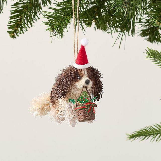 Bottlebrush Ornament Dog With Basket