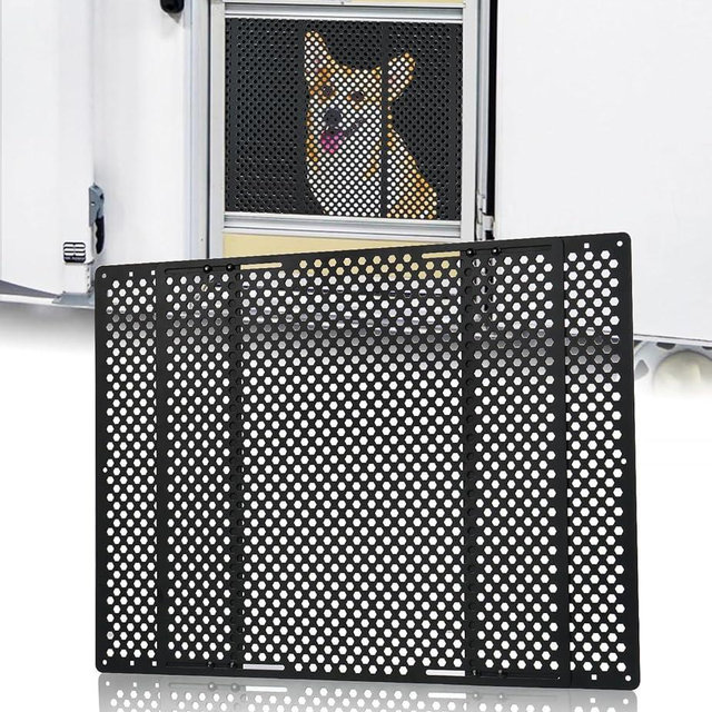 Aupar Aluminum Alloy RV Entry Screen Door Grille Adjusts from 22"- 31.5", Adjustable RV Door Screen Protector, Black