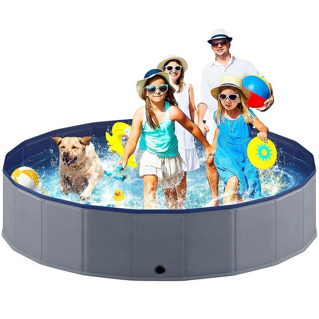 Niubya Portable Dog Pool, Foldable Pet Swimming Pool, Anti-Slip Collapsible Pet Bathtub, Hard Plastic Bath Pool for Pets Dogs and Cats, 80 x 16 Inches