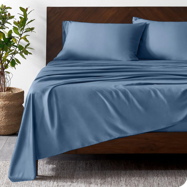 Queen Coronet Blue Rayon from Bamboo Solid Deep Pocket Sheet Set by Bare Home