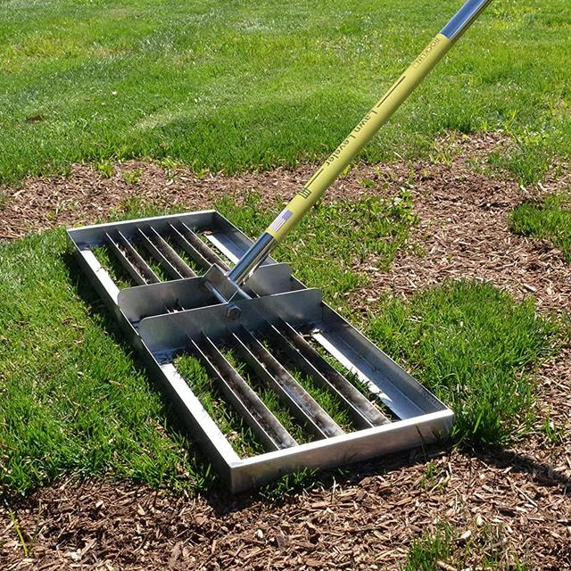 Levelawn Tool | Level Soil or Dirt Ground Surfaces Easily | 30” x 10” Ground Plate | 78” Extra Long Handle | Stainless Steel