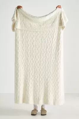 Camden Cable Knit Eyelash Throw Blanket