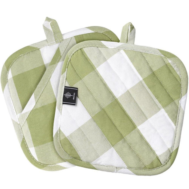 BONTHEE Pot Holders for Kitchen Heat Resistant Hot Pads for Countertops Oven Pot Holders Cotton Potholders for Kitchen Cooking Baking - Green Plaid - 2PCS