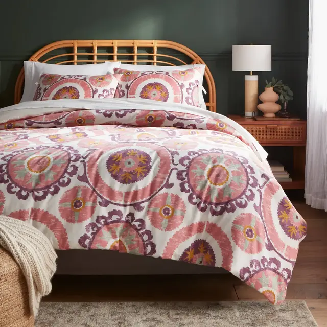 King Suzani Print Duvet Cover and Sham Set Ivory/Salmon Orange/Plum Red/Mustard - Threshold™: Cotton Sateen, OEKO-TEX Certified