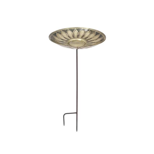 40" Brass African Daisy Birdbath with Stake Antique and Patina Brown - ACHLA Designs