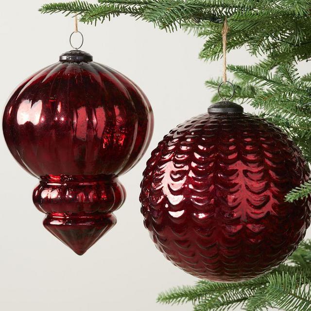 Oversized Mercury Glass Ornaments, Red, 7.5" Finial, Set of 3