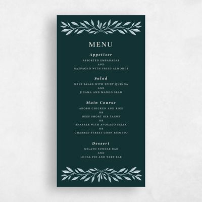 Dark Emerald, Green Wedding Menu - Oriana