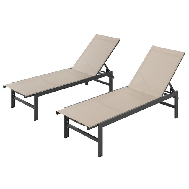 Vexwalx Outdoor Lounge Chairs Set of 2 for Pool, Aluminum Chaise Lounge Chairs with 5-Position Recliner, Patio Lounge Chair for Backyard, Poolside, Deck, Lawn, Khaki