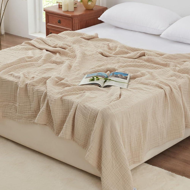 Love's cabin 6 Layer Cotton Muslin Blanket, 100"x80" Muslin King Size Blanket for Bed Couch, Apricot King Muslin Blanket, Cotton Gauze Blanket for Adult, Lightweight and Breathable Blanket All Season