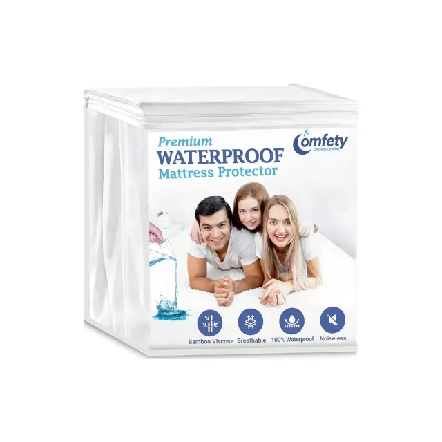 Waterproof Mattress Protector Bamboo Viscose, Ultra Soft Leak-Proof Mattress Cover - Hypoallergenic, Breathable, Crinkle Free & Noiseless