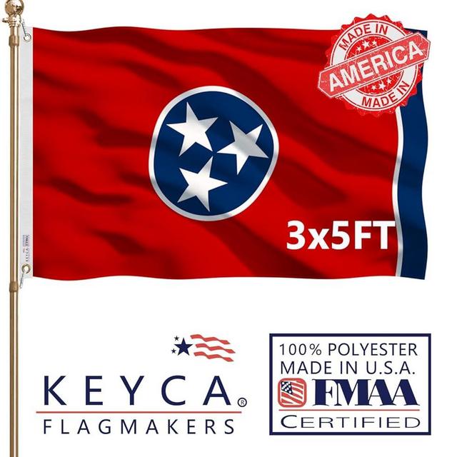 KEYCA Premium Tennessee State Flag 3x5 FT 100% Made in The USA-Heavy Duty Vibrant colors Double Sided Tennessee TN State Flag with 2 Brass Grommets for Home/Company/Indoor Outdoor Decoration