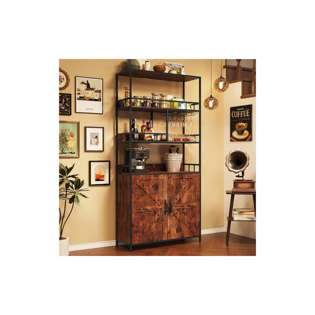 Industrial Baker Rack with Cabinet 31.49"W*11.8"D*70.8" H Wine Rack Brown