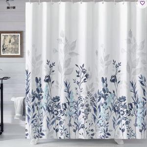 Floral Shower Curtain with Hooks Included - Blue