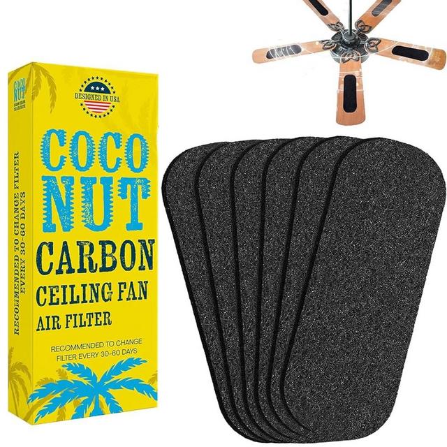 Ceiling Fan Filters for Blades, Ceiling Fan Filter, Activated Coconut Shell Carbon Ceiling Fan Air Filter-Easy-Stick Ceiling Fan Air Filters, Universal Ceiling Fan Blade(6 Pack)