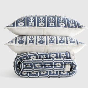 Organic Cotton Jacquard Floral Quilt Set in Glacier Blue