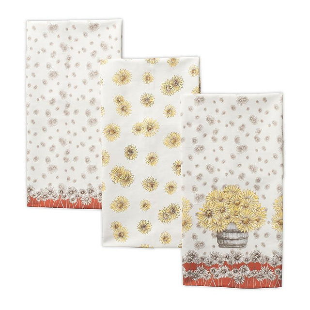 Maison d' Hermine Kitchen Towels Set of 3 100% Cotton 20" x 27.5" Reusable Cloth Tea Dish Towels Absorbent with Hanging Loop for Kitchen Dining Thanksgiving Christmas Decorations (Bagatelle)