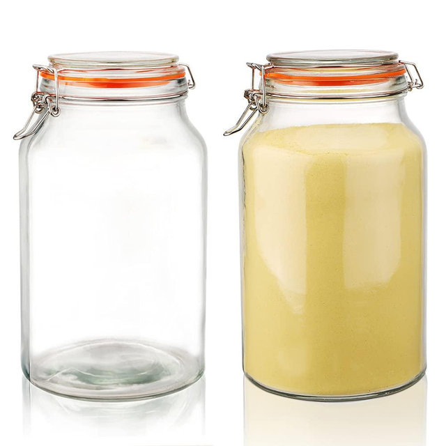 1 Gallon Wide Mouth Airtight Glass Jars with Hinged Lids, Leak Proof Glass Canning Jars with Lids-Large Capacity Sturdy and Heavy Duty-2 Pack
