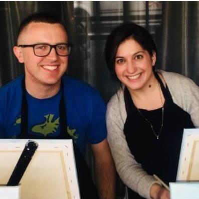 Eric and Katey enjoying wine and painting together in Indianapolis!