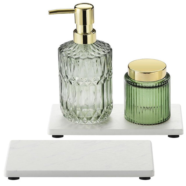 Homdiva 2Pack Diatomite Stone Coasters Marble Water Absorbing Decor Decorative Sink Tray for Kitchen & Bathroom Counter, Quick Dry Soap Dish Makeup Vanity Dispenser Sponge Holder, White - 8"x 3.8"