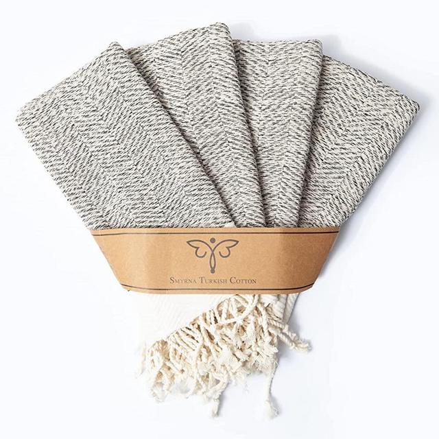 Smyrna Turkish Cotton Kitchen Dish Towels Herringbone Series Pack of 4 | 100% Cotton, 15x26 | Machine Washable Wash Cloths | Soft, Absorbent, Prewashed and Quick Dry Turkish Dish Towels (Gray)