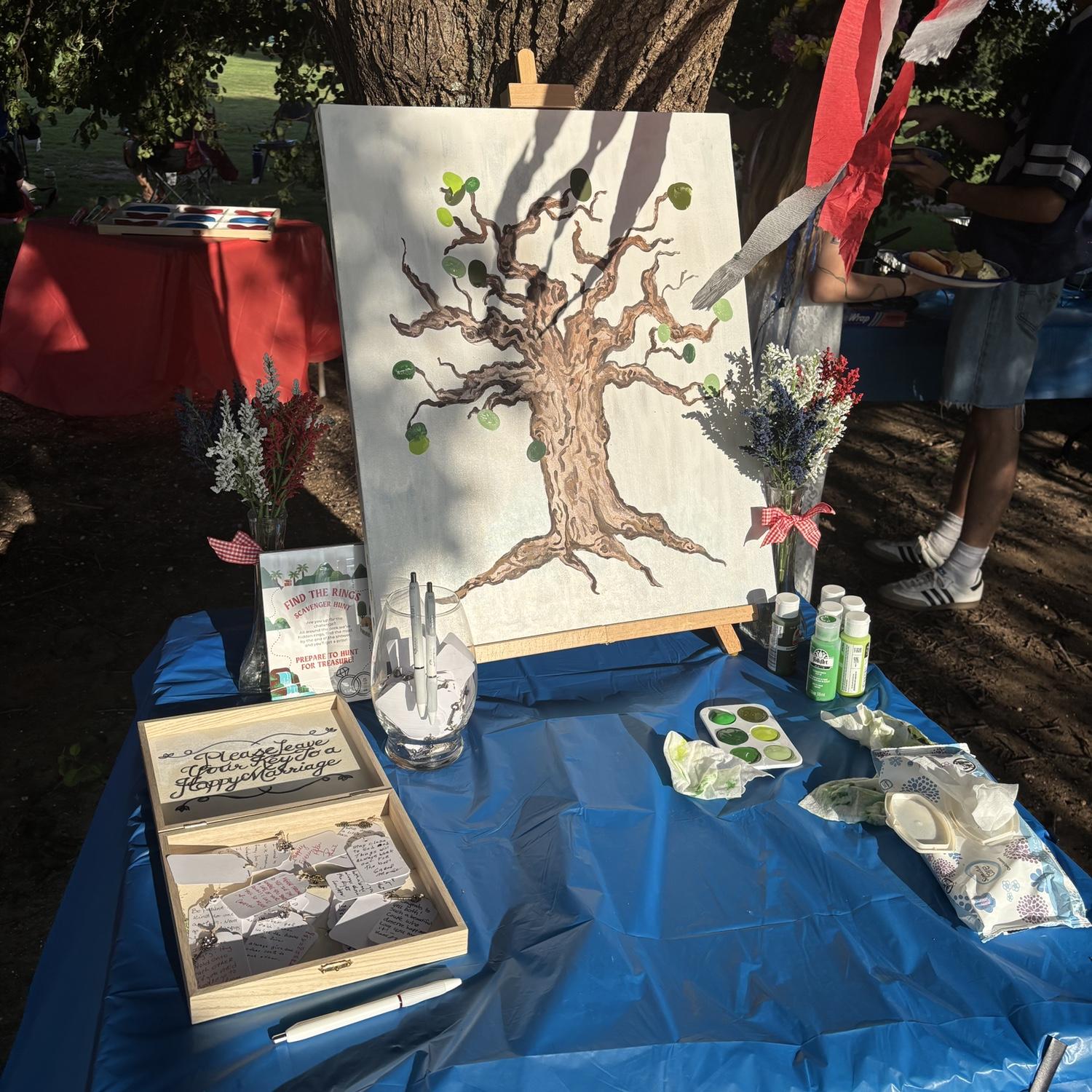 Finger print family tree and “leave your key to a happy marriage”