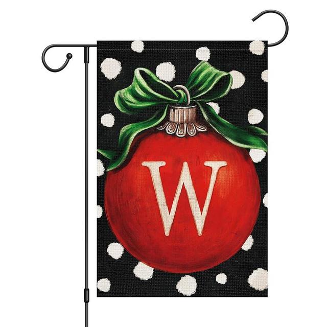 Louise Maelys Christmas Ball Monogram Garden Flag 12x18 Double Sided Burlap, Small Welcome Initial Letter W Family Last Name Yard House Flag Outdoor Decoration (ONLY FLAG)