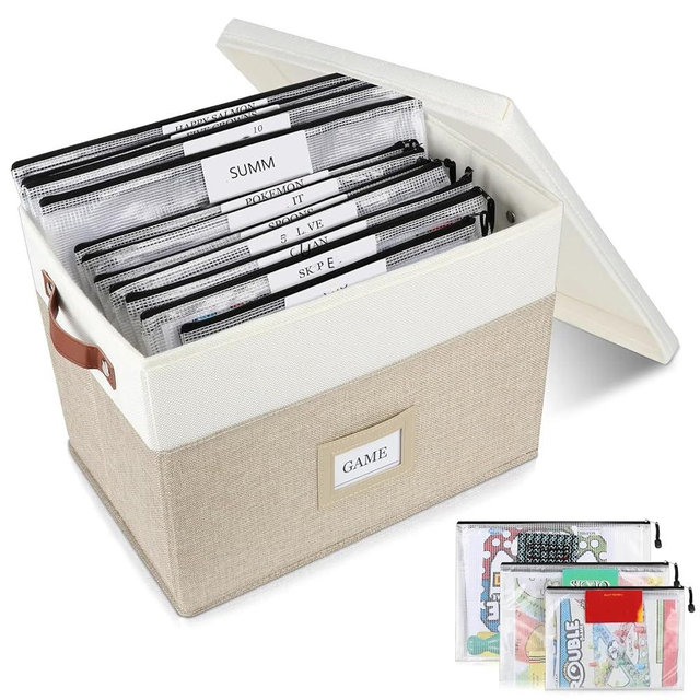 HLWGOG Board Game Storage, Board Game Organizer with 12pcs Zipper Bags and Writable Stickers, Board Organizers Storage with Lid for Office Supplies, Puzzles, Video Game, Craft Product