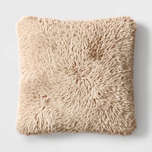 Oversized Tipped Long Faux Fur Square Throw Pillow Brown - Threshold™